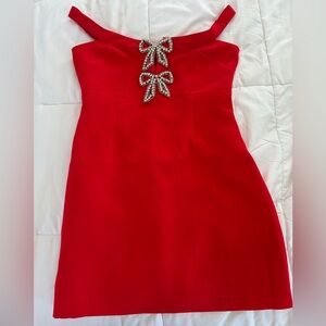 Self-Portrait Red Mini Dress with Embellished Bows
